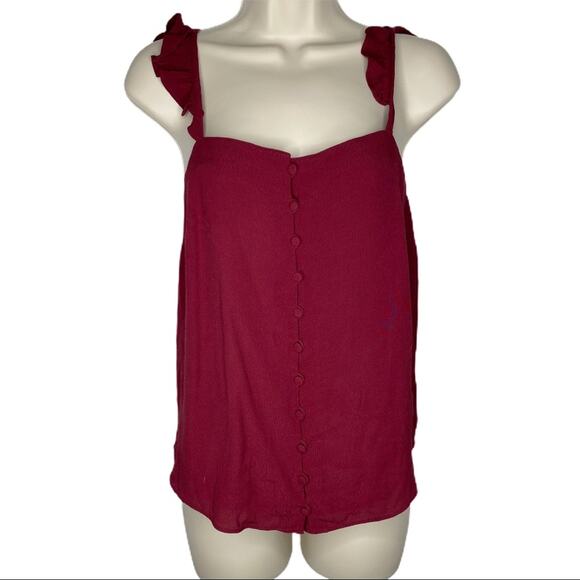 Madewell Maroon Gingham Ruffle Strap Tank Size 00 - Picture 2 of 9